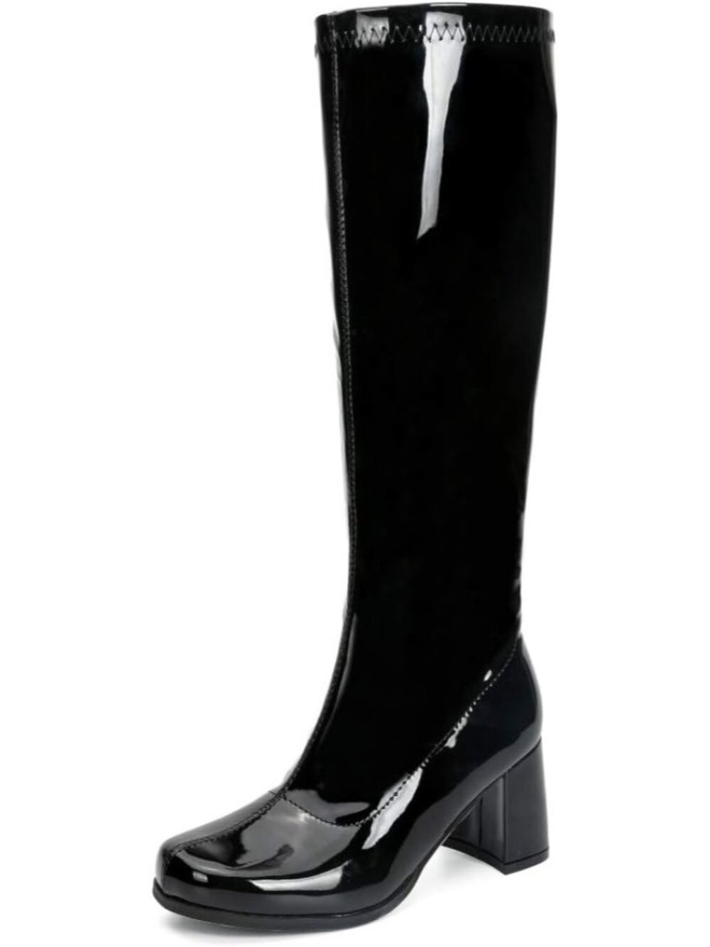 🆕Women's Black Knee High Gogo Boots Square Toe Retro Disco Block Heel Boots
